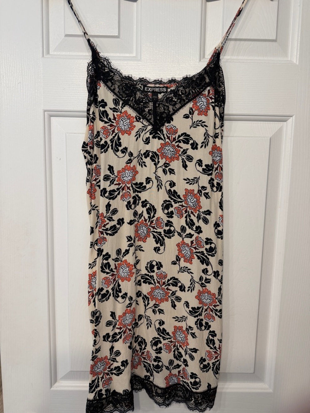 Express Floral Lace-Trim Slip Dress - Cream, Black & Rust